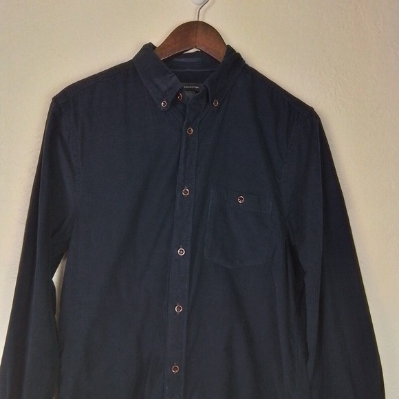 French Connection Mens Black Corduroy Cotton Button Up Shirt Size M Long Sleeve - Picture 2 of 13
